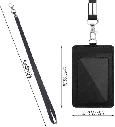 Verticale ID Badge Houder van PU Leer met 56cm Afneembare Nylon Lanyard voor Kantoor, School en Rijbewijs (2 Zwart)