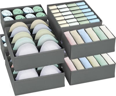 Famanu – Opvouwbaar lade-organisatiesysteem (8-delig) – Ondergoed en kleding organizer voor sokken, bh’s en stropdassen – Geschikt voor kinderkleding – Grijs
