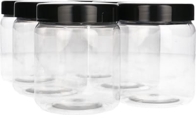 6 x Ronde Pot 500ml PET Kunststof - Transparant met Schroefdeksel Zwart- PET Kunststof BPA-vrij - Plastic Verzamel potten Navulbaar - Met Dop - Lege Potten - 6 stuks