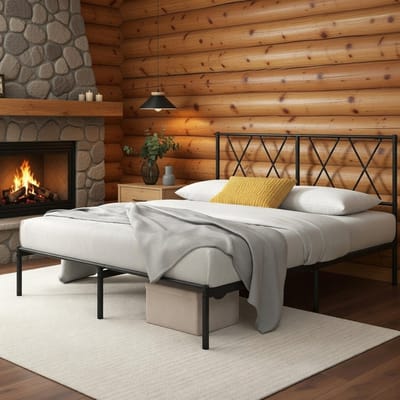 Vintage Elegance Metalen Bed 140 x 200 cm – Modern Hoofdeinde, Robuust Stalen Frame, Piepbestendig, Platformbed met lattenbodem – Zwart Casa Serena – Casa Dorada