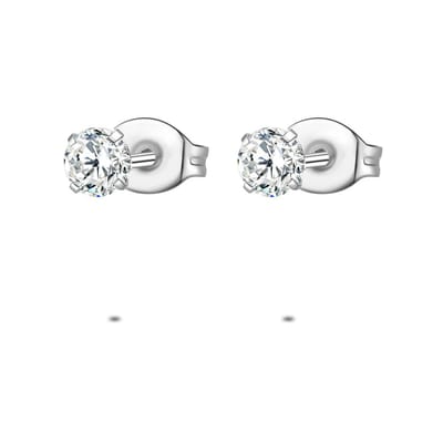 Twice As Nice Oorbellen in edelstaal, 1 zirkonia van 4 mm