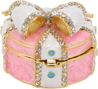 Decoratieve Sieradendoos - Opbergdoosje Accessoires - Sieraden Organiseren - Versierd met Steentjes - 9 x 9 x 6 cm
