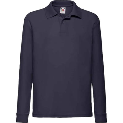 Fruit of the Loom Kinderen/Kinderen Lange Mouw Pique Polo Shirt (Deep Navy)
