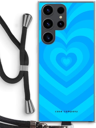 Case Company® - Hoesje met koord geschikt voor Samsung Galaxy S23 Ultra hoesje met Koord - Hart Blauw - Telefoonhoesje met Zwart Koord - Bescherming aan alle Kanten en Over de Schermrand