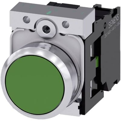 Siemens 3SU11500AB401BA0 3SU1150-0AB40-1BA0 Druktoets Metalen frontring, Hoogglans, Bedieningsknop vlak Knop Groen 1 stuk(s) Piece
