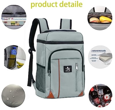 Isomische koeltas, koeltas, waterdicht, houdt gerechten en dranken voor het strand, zomer, camping, picknicks, wandelen (18 liter, grijs)