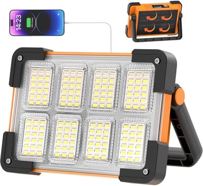 GELLDG Oplaadbare LED-spot - LED-bouwspot - Werklamp op zonne-energie - Draagbare LED-kampeerlamp - Waterdichte dimbare noodverlichting - Geschikt voor tuin, vissen, noodgevallen - 100W