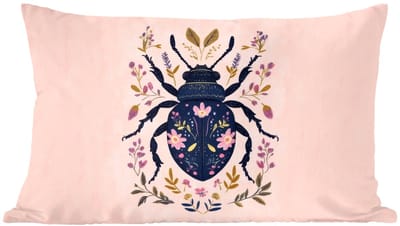 Sierkussens - Kussentjes Woonkamer - 60x40 cm - Donkerblauw - Kever - Bloemtakken - Sierlijk