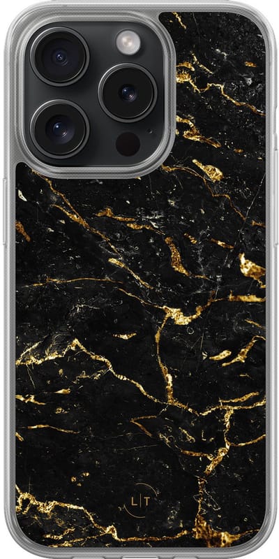 Hoesje geschikt voor iPhone 15 Pro - Marmer zwart goud - 2in1 backcover - Marmer - Zwart, Goud - Leuke Telefoonhoesjes