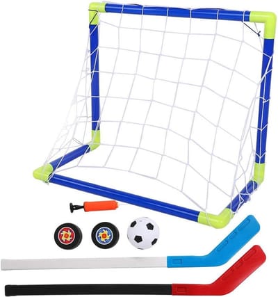 Sportdoelset Kinderen - Voetbal Hockey Set - Buitenspelen Leren - 2-in-1 Ontwerp - 60 x 17 x 6 cm - Blauw