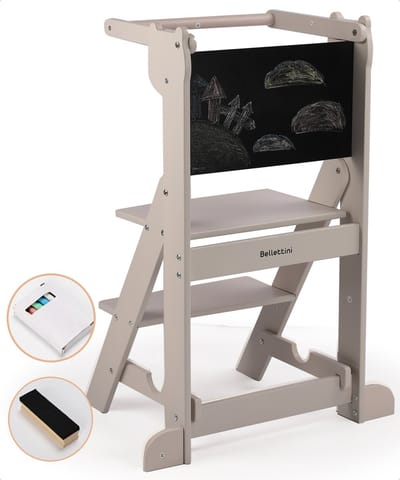 Bellettini® Inklapbare Leertoren Inclusief Krijtbord en Krijtjes - Kindertrapje voor Keukenhulp - Oatmeal