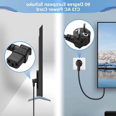 1FT CEE 7/7 naar IEC320 C13 Europese Schuko Voedingskabel, 3 Pin 18AWG 10A/250V, Rechte en Hoekige Stekker voor Computer en Monitor, Standaard AC Voedingskabel