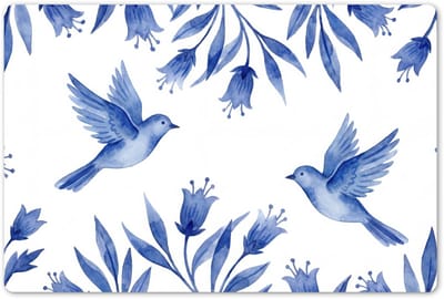 Placemats 45x30 cm - Placemat kunststof - 1 stuk - Modern - Vogels - Delfts - Blauw - Borden onderleggers - Decoratie voor op tafel - Keuken tafeldecoratie accessoires - Vinyl onderlegger - Tafelversiering