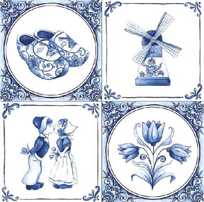 Delfts blauw thema servetten - 40x stuks -33 x 33 cm - Holl - Papieren wegwerp servetjes - Oud Hollandse/molen/klompen/tulpen versieringen/decoraties