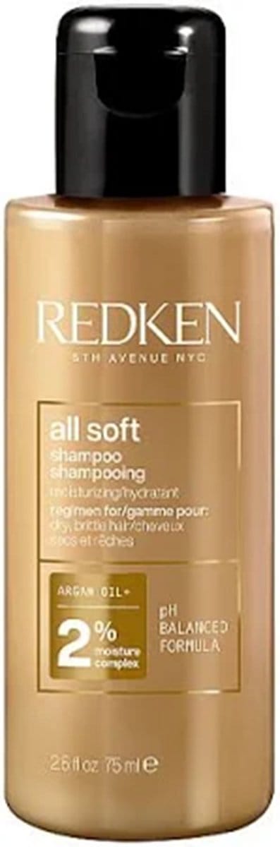 Redken All Soft Shampoo - Voor Droog en Broos Haar, Revitaliseert, Hydrateert en Verzacht het Haar - Met Arganolie - 75 ML reisformaat
