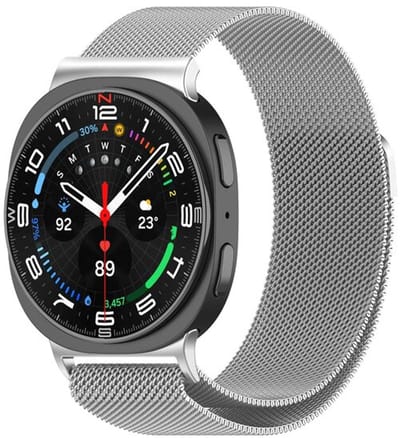 By Qubix - smartwatch bandje - Compatible Samsung bandje - Milanese band - Zilver - Geschikt voor Samsung Galaxy Watch 9 (40/44mm) - Watch 8 (40/44mm) - Watch 8 Classic (46mm)
