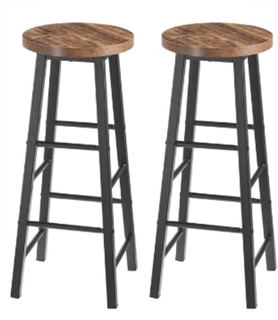 Barkruk-Barkrukken set van 2-Hoge Barkrukken-Stabiel &Duurzame Stalen Structuur MDF Zetel-Zwart en Vintage.