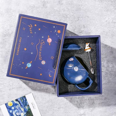 Creatieve Astronaut Mok Sterrenhemel Keramische Mok met Deksel en Lepel Mok met Grote Inhoud 401-500ml