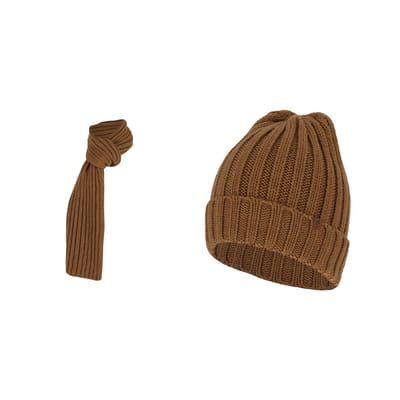 Grofgebreide sjaal + muts heren - Fashion - One size - Camel / One size