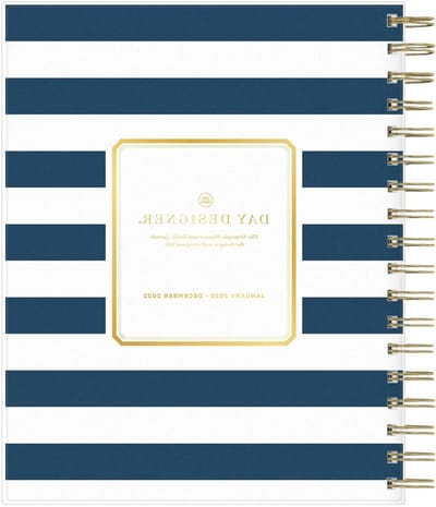 Dagplanner 2022 - Maandelijkse agenda - Opzettelijk plannen - Dagelijkse en maandelijkse pagina's - 8 x 10 inch - Marineblauwe streep