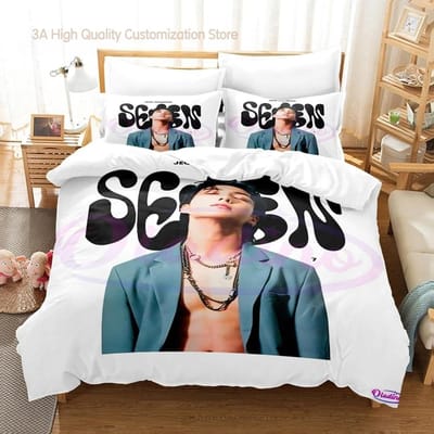 Jeon Jung Kook Ensemble de literie d'album Simple Jumeaux Lit simple Lit double Lit Queen Size Lit King Size Chambre d'adultes Garçons Parures de housse de couette Ensemble de draps 2-2 US Twin(172*218cm)3pcs