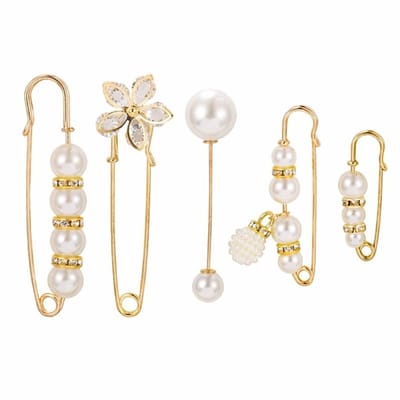 Fako Bijoux® - Sierspeld Set - Parels & Bloemen - Vestsluiting - Vestspeld - 5 Stuks - Goudkleurig