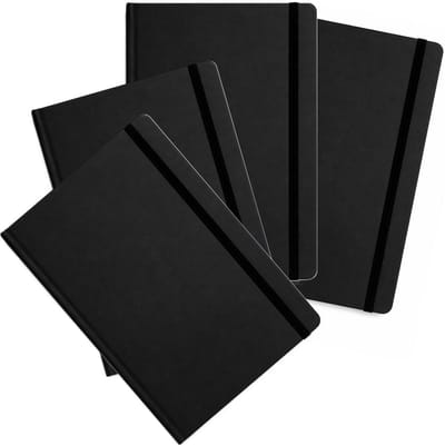 Bellatio Design Notitieboekje - 4x - A5 formaat - met elastiek - zwart - 100 pagina - schriften