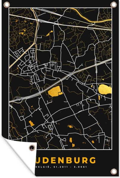 Muurdecoratie Kaart - Oudenburg - Plattegrond - Goud - Stadskaart - 120x180 cm - Tuinposter - Tuindoek