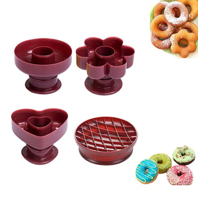 4 stuks - Donutuitsteker - Donutvorm - Donutuitsteker - DIY Donutvorm - Donutuitsteker - Huishoudelijk DIY kookgereedschap - Cakevorm - Vier vormen - Rood - Geschikt voor dagelijks bakken