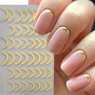 1 Stuk Franse Tips Nagels Stickers, Zilvergoud Spiraal Streep Lijn Nagellak Decals, Nagellak Benodigdheden Voor Vrouwen