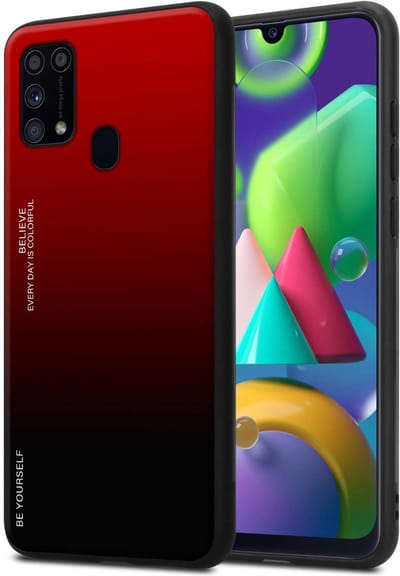 Cadorabo Hoesje geschikt voor Samsung Galaxy M31 in ROOD - ZWART - Tweekleurige beschermhoes van TPU-silicone Case Cover en achterzijde van gehard glas