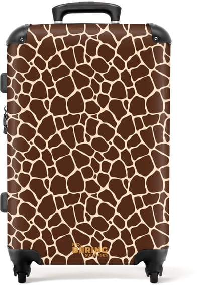 NoBoringSuitcases.com - Grote koffer - Donkerbruin giraffepatroon met beige aders - Reiskoffer met 4 wielen - Trolley op wieltjes - Rolkoffer groot - 72 liter - Ruimbagage valies 20kg - Valiezen voor volwassenen