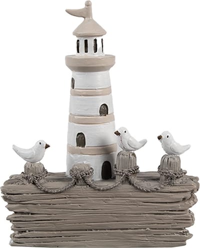Clayre & Eef Decoratie Beeld Vuurtoren 10x4x12 cm Wit Bruin Kunststof