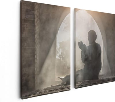 Artaza Canvas Schilderij Tweeluik Biddende Man In Een Oude Moskee  - 80x60 - Foto Op Canvas - Canvas Print