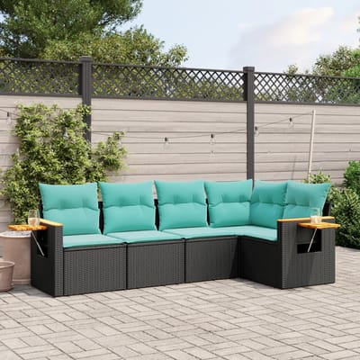 vidaXL - 5-delige - Loungeset - met - kussens - poly - rattan - zwart