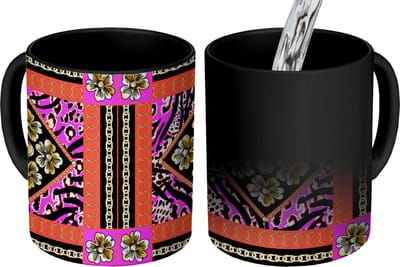 Magische Mok - Foto op Warmte Mokken - Koffiemok - Bloemen - Ketting - Panterprint - Goud - Patroon - Magic Mok - Beker - 350 ML - Theemok