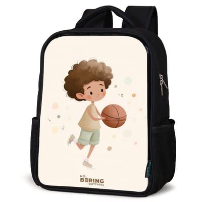 NoBoringSuitcases.com® - Rugzak zwart - Schooltas jongen & meisje - Jongen met een basketbal in beige kleuren - Rugtas voor school - Boekentas kind - Schoolrugzak - Kinderrugzak