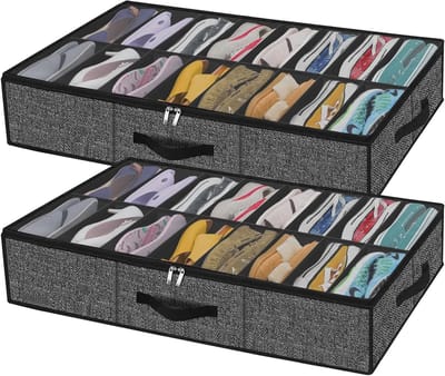 Famanu - extra grote schoenenopbergzak voor onder het bed, ademend materiaal, 16 vakken, zwart