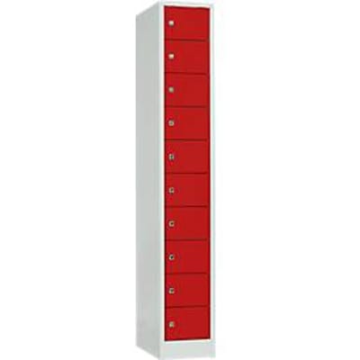 Lockerkast, plaatstaal, deuraanslag rechts, cilinderslot, 10 vakken, B 300 x H 1800 mm, lichtgrijs RAL 7035/vuurrood RAL 3000