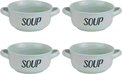 Cosy & Trendy soepkom van aardewerk - 4x - groen - Dia 13,5 cm - 470 ml - Servies - Soepkommen/Soepkommetjes
