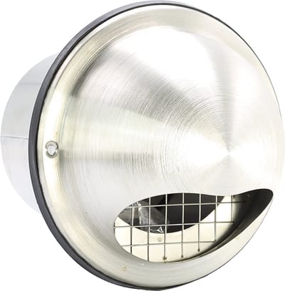 RVS bolrooster met terugslagklep+grofmazig gaas Ø100mm