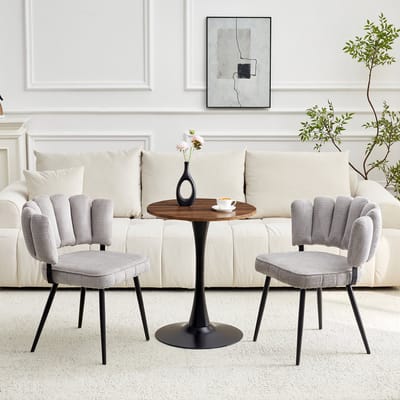 MIVRAY Eettafelset 60 cm - Ronde Tafel Met 2 Eetkamerstoelen - Voor Eethoek En Loungehoek - MDF Metaal Grijs