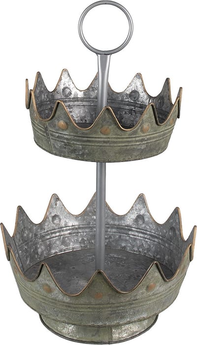 Clayre & Eef Etagère 2 laags Ø 33x53 cm Grijs Groen Metaal