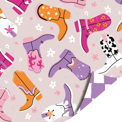 Het Inpakhuis - Inpakpapier - Cadeaupapier - Kadopapier - Lucky Boots - Handdraw Grid Purple/White - 70cm x 2m - Rol inpakpapier - Cowboylaarzen - Paars - Blokjes