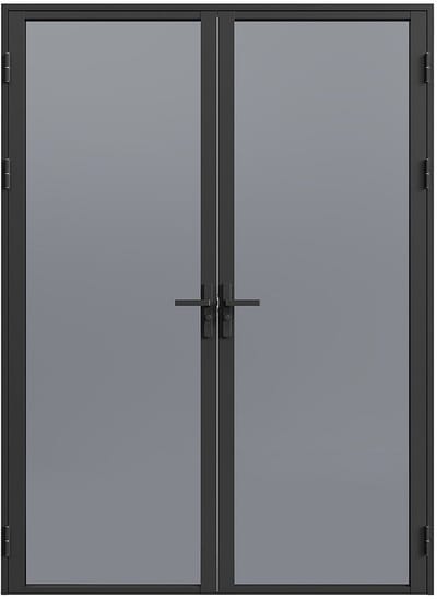 Vente-unique Omkeerbare dubbele deur in aluminium en gerookt gehard glas - 2 x H204 x B83 cm - Zwart - LOXTON