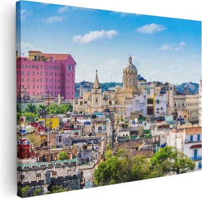 Artaza Canvas Schilderij Skyline Havana - 40x30 cm - Klein - Muurdecoratie Stad - Wanddecoratie Cuba - Kamer Accessoires Woonkamer