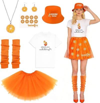Vrouwelijk Kostuum voor Carnaval met Tulle Tutu Rok, Oranje Hoed en Accessoires voor Feestjes en Halloween