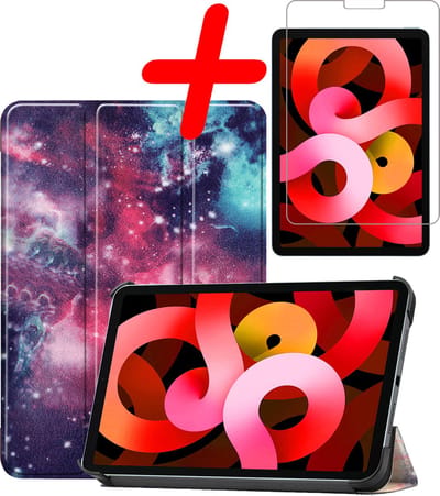Hoesje Geschikt voor Apple iPad Air 5 (2022) - 10.9 inch - 5e Generatie - M1 - Met Screenprotector - Trifold Bookcase - Hard Cover - Hardcover Book Case - Tablet Hoes - Galaxy