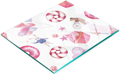 Decoratieve glazen snij- en serveerplank voor in de keuken, Circus 60x52 cm