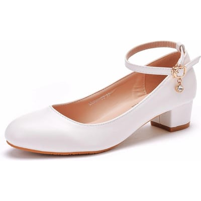 Grote Maat 3 Cm Vierkante Hak Ronde Neus Enkele Schoenen Enkelband Enkele Schoenen Lente en Herfst Bruiloftsschoenen Vrouwen Witte Bruiloftsschoenen Vrouwen 37 white